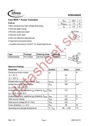 SPB03N60S5 datasheet  